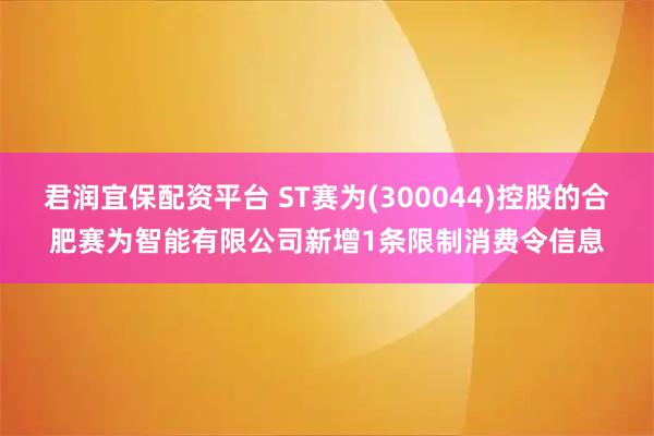君润宜保配资平台 ST赛为(300044)控股的合肥赛为智能有限公司新增1条限制消费令信息