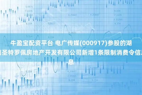 牛盈宝配资平台 电广传媒(000917)参股的湖南圣特罗佩房地产开发有限公司新增1条限制消费令信息